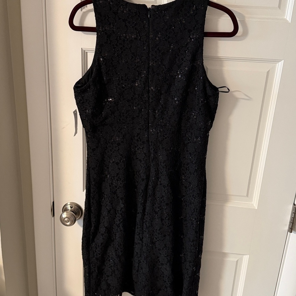 NWT Roz & Ali Black Sequin Lace Midi Cocktail Dress Sheer Front Panel 10 - Picture 7 of 9